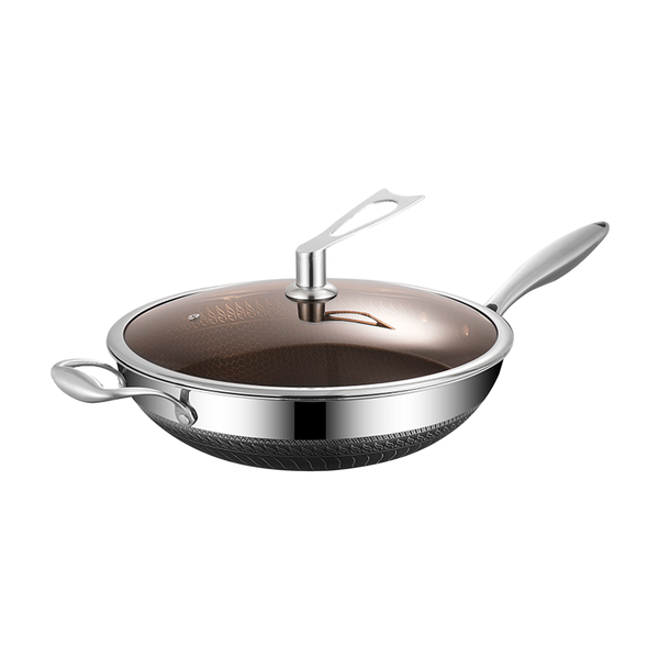 Russell Taylors 316 Stainless Steel Non Stick HoneyComb Wok with Lid (34CM)