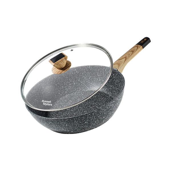 Russell Taylors Non Stick Marble Coated Deep Fry Pan with Lid (28CM, Induction)